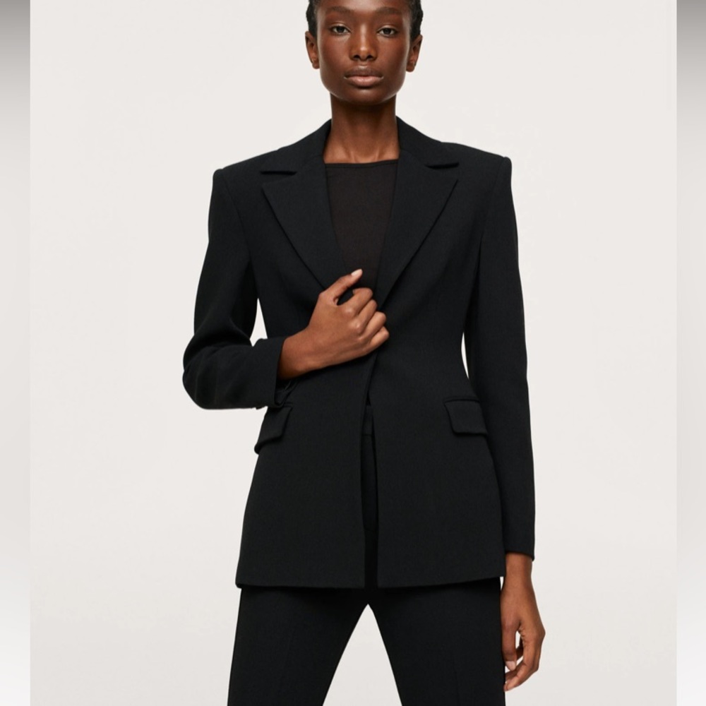 Mango black wool suit blazer with shoulder pads